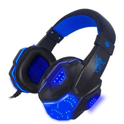 PC780 head-mounted gaming headphones with microphone in black and blue colour scheme.