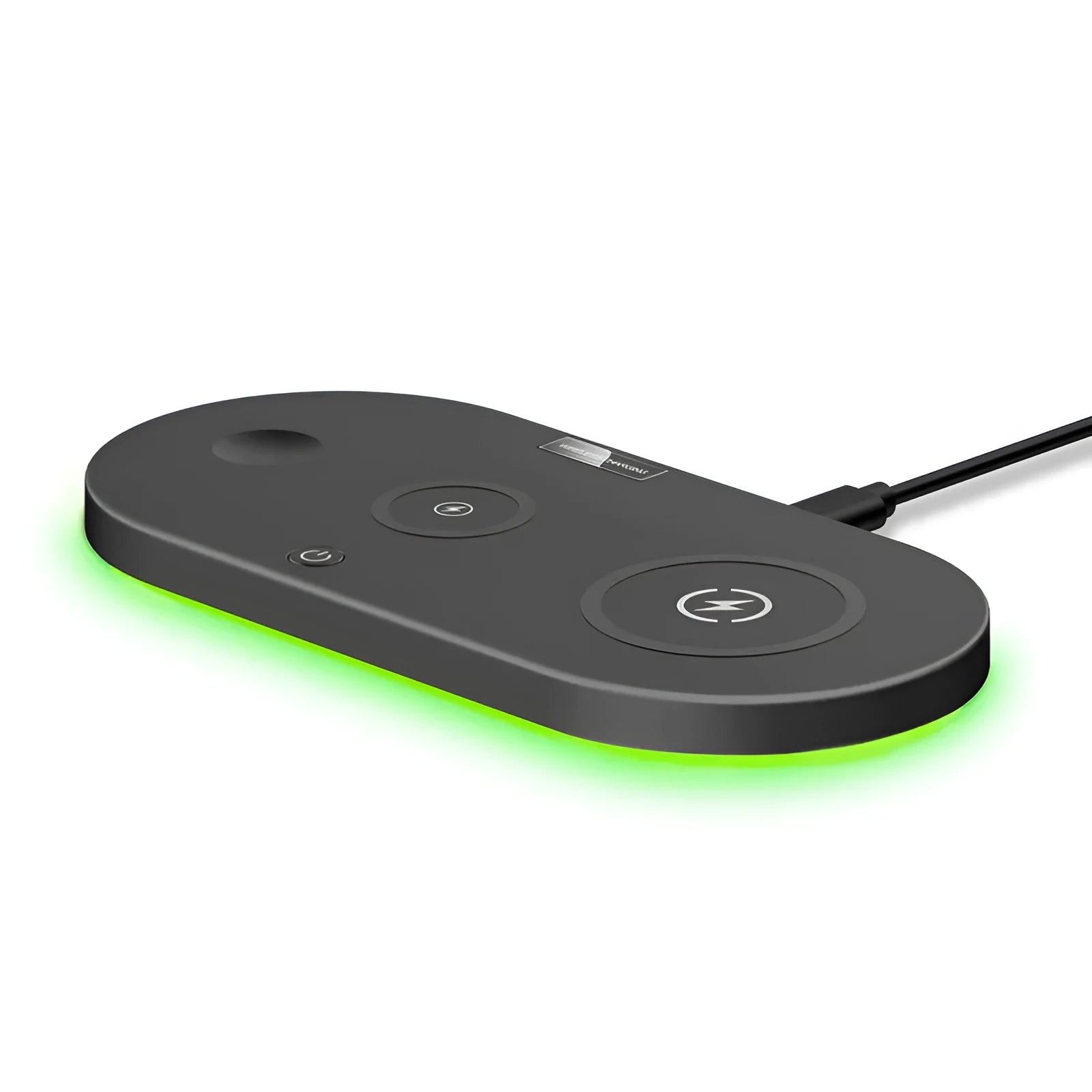 Black and white 15W desktop wireless charger with indication light and USB interface