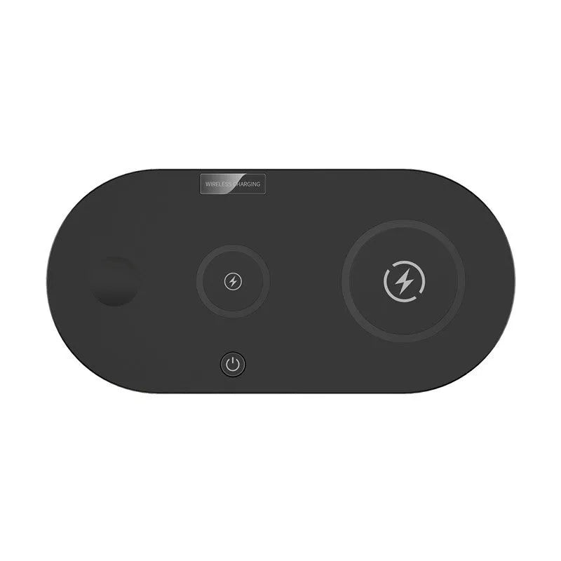 Black and white 15W desktop wireless charger with indication light and USB interface