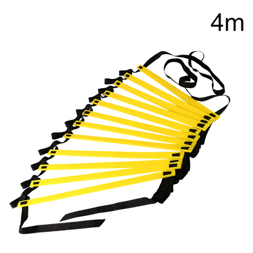 PP plastic agility ladder with flat 40cm rungs laid on grass with cloth carry bag