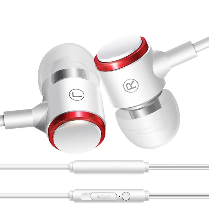 Metal in-ear wired headset with 10mm driver, 120cm cable, black or white colour option