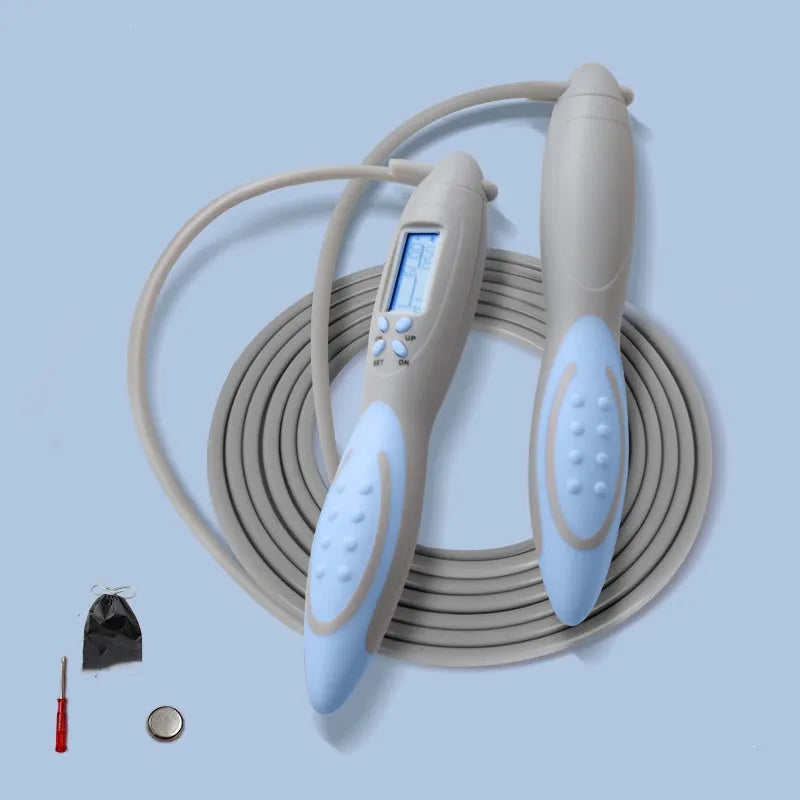 Electronic counting skipping rope with silicone handle, corded and cordless styles, unisex fitness tool