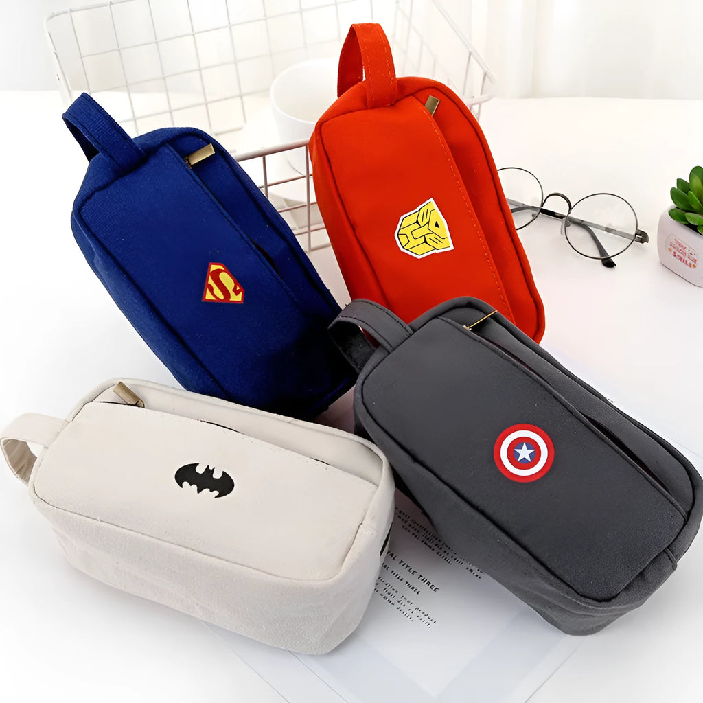 Large capacity multifunctional stationery bag pencil case in grey, orange, and white with multiple style options including handbag and drawstring