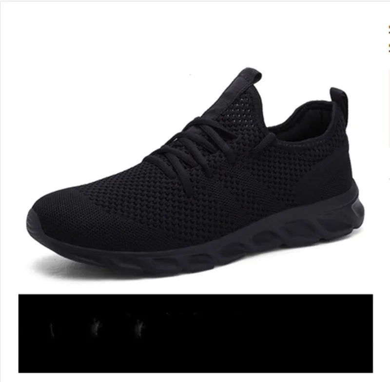 Men's black and white mesh sport sneakers with PVC soles for casual jogging