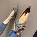 Women's black and red pointed toe low heel Korean style casual shoes with a cotton upper.