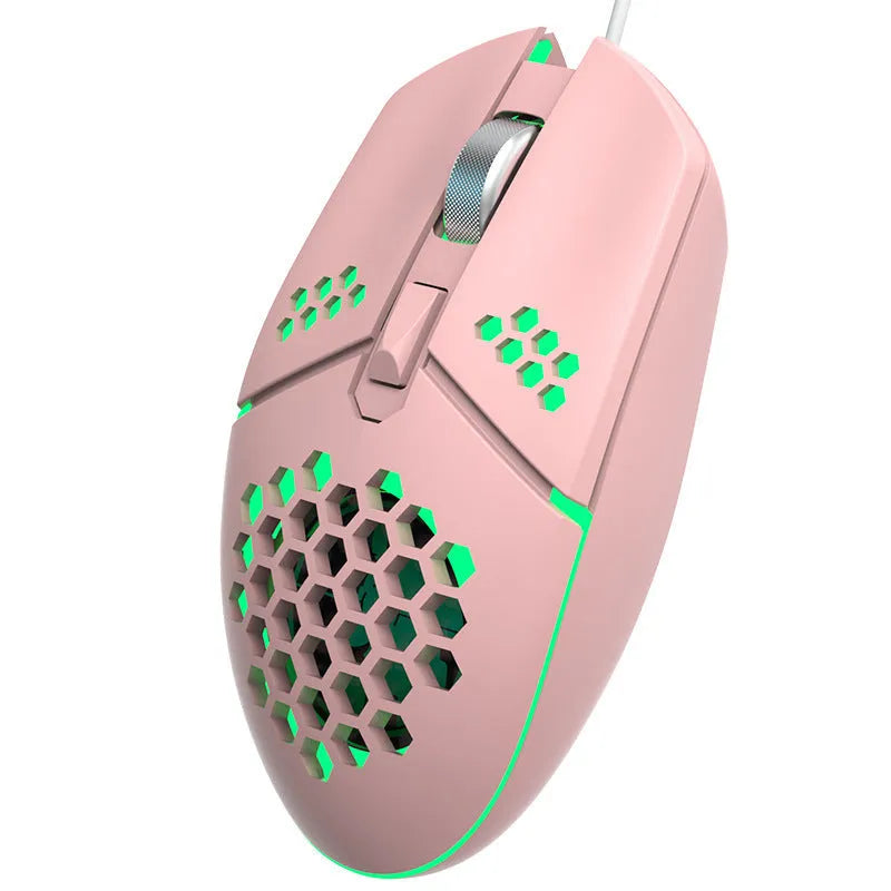 Wired gaming mouse with cooling holes, braided USB cable, 6 keys, DPI button, black colour