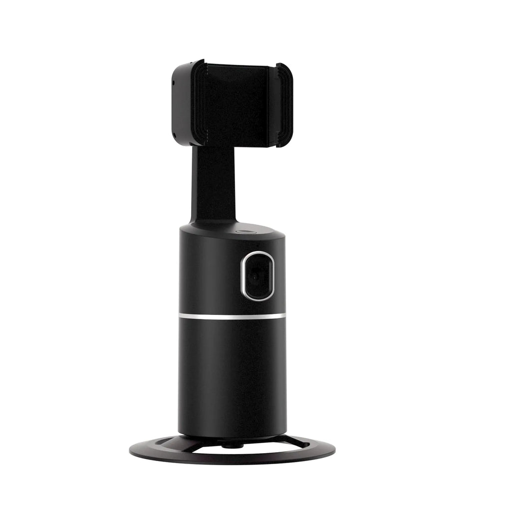 Smart tracking gimbal with 360-degree rotation and clip for smartphone stabilisation in black, pink, or white