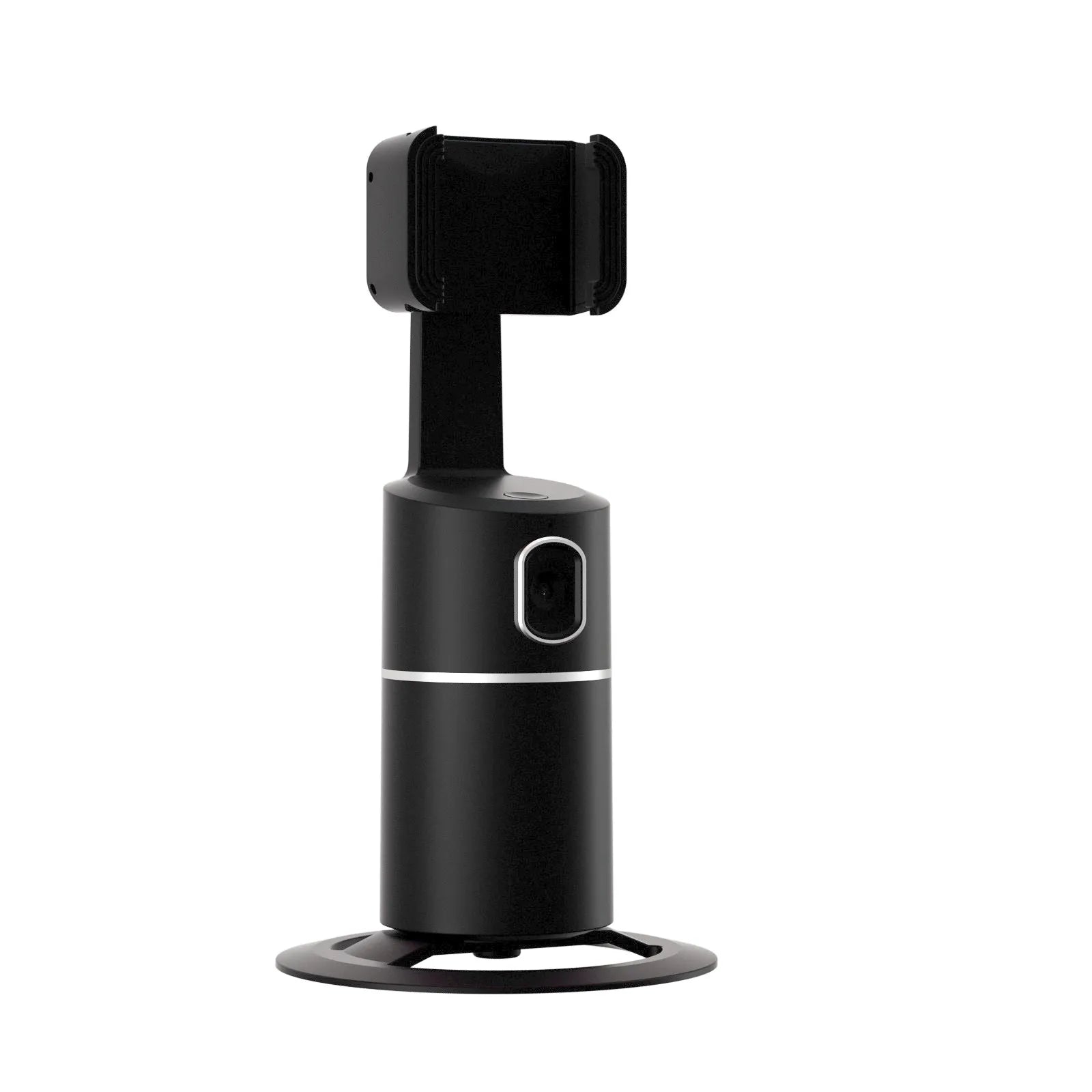 Smart tracking gimbal with 360-degree rotation and clip for smartphone stabilisation in black, pink, or white