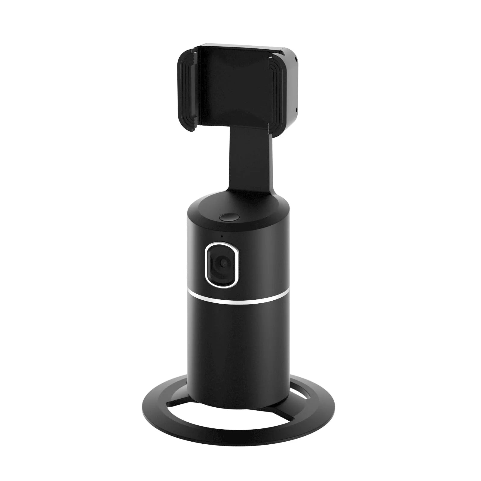 Smart tracking gimbal with 360-degree rotation and clip for smartphone stabilisation in black, pink, or white