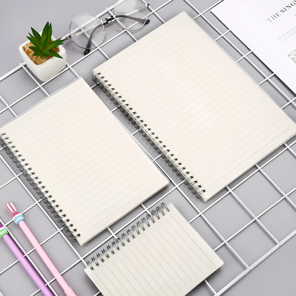 Creative coil notebook showing horizontal line, grid, and dot matrix rulings in A5 and B5 sizes