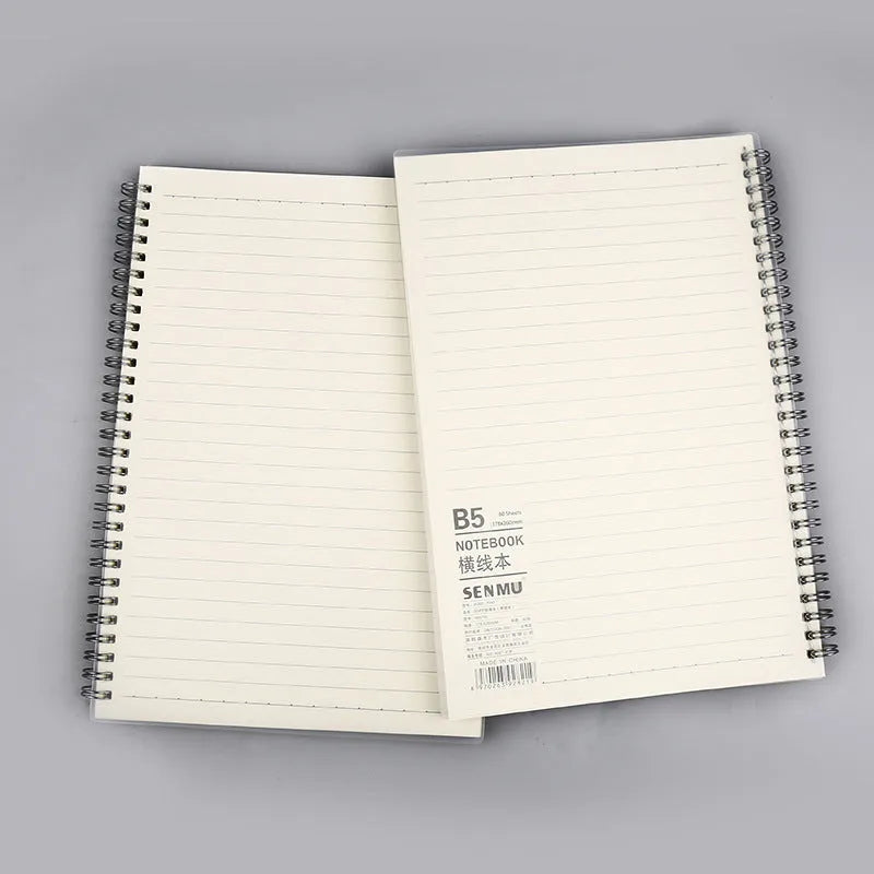 Creative coil notebook showing horizontal line, grid, and dot matrix rulings in A5 and B5 sizes
