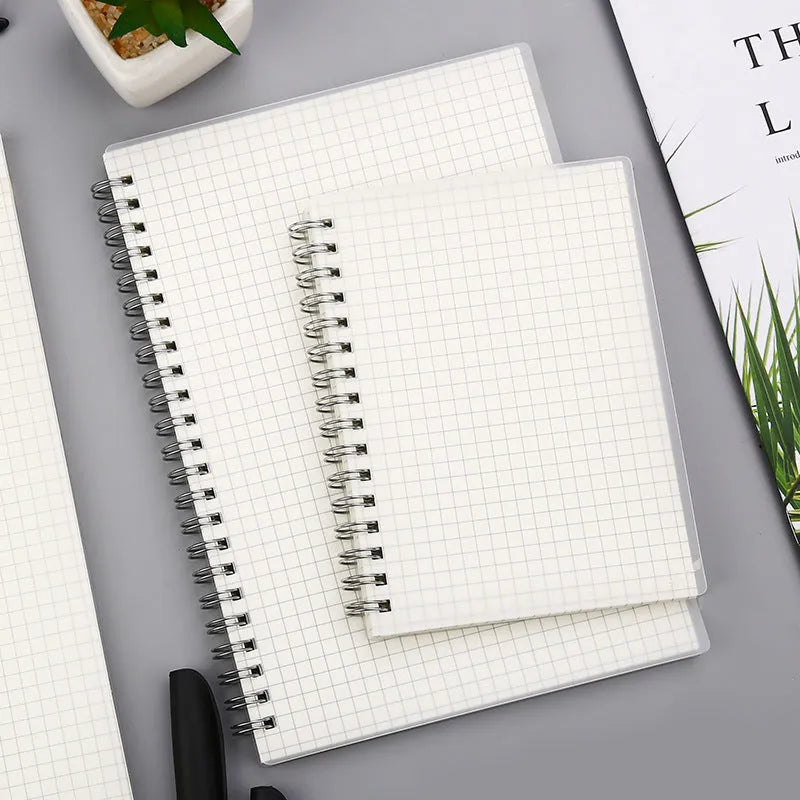 Creative coil notebook showing horizontal line, grid, and dot matrix rulings in A5 and B5 sizes