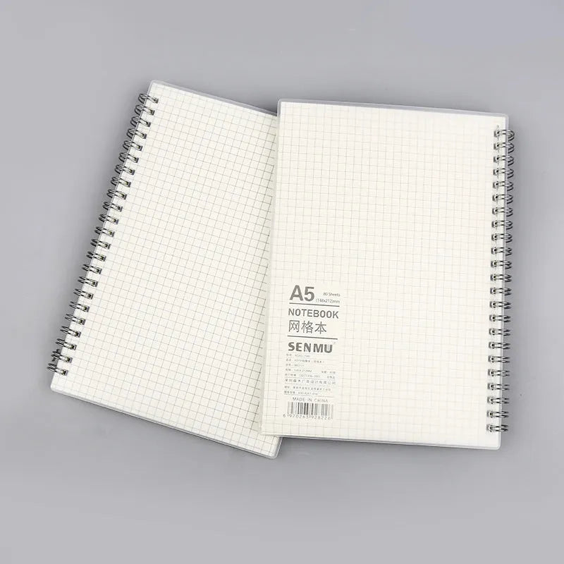Creative coil notebook showing horizontal line, grid, and dot matrix rulings in A5 and B5 sizes