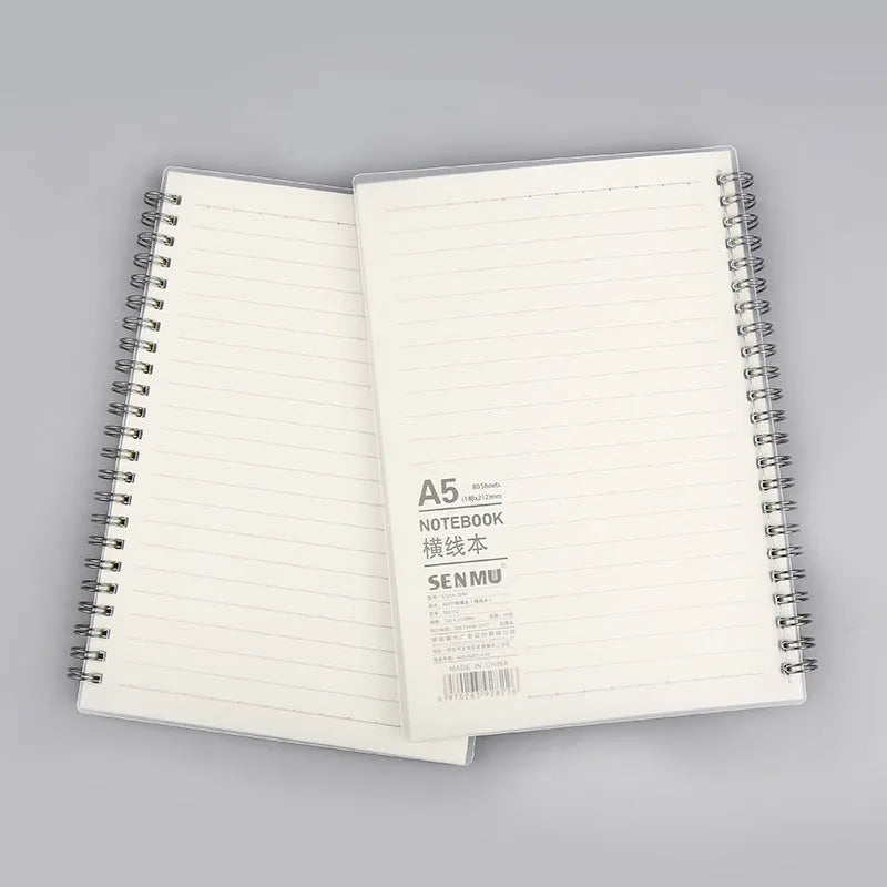 Creative coil notebook showing horizontal line, grid, and dot matrix rulings in A5 and B5 sizes