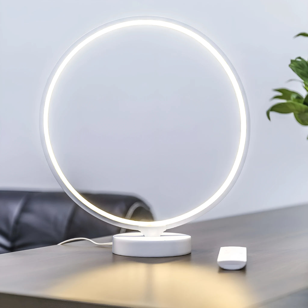 White Full Moon Lamp with remote control showing colour changing and warm white lighting modes