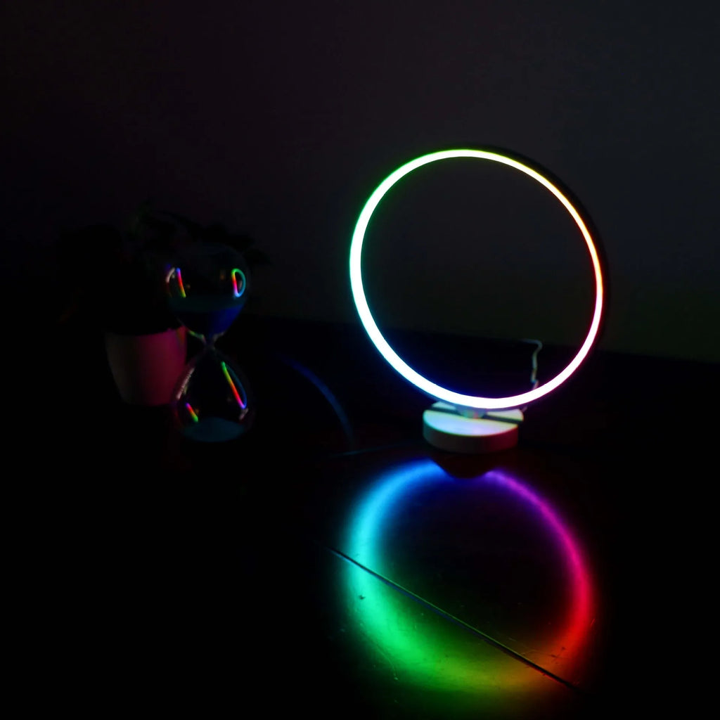 White Full Moon Lamp with remote control showing colour changing and warm white lighting modes