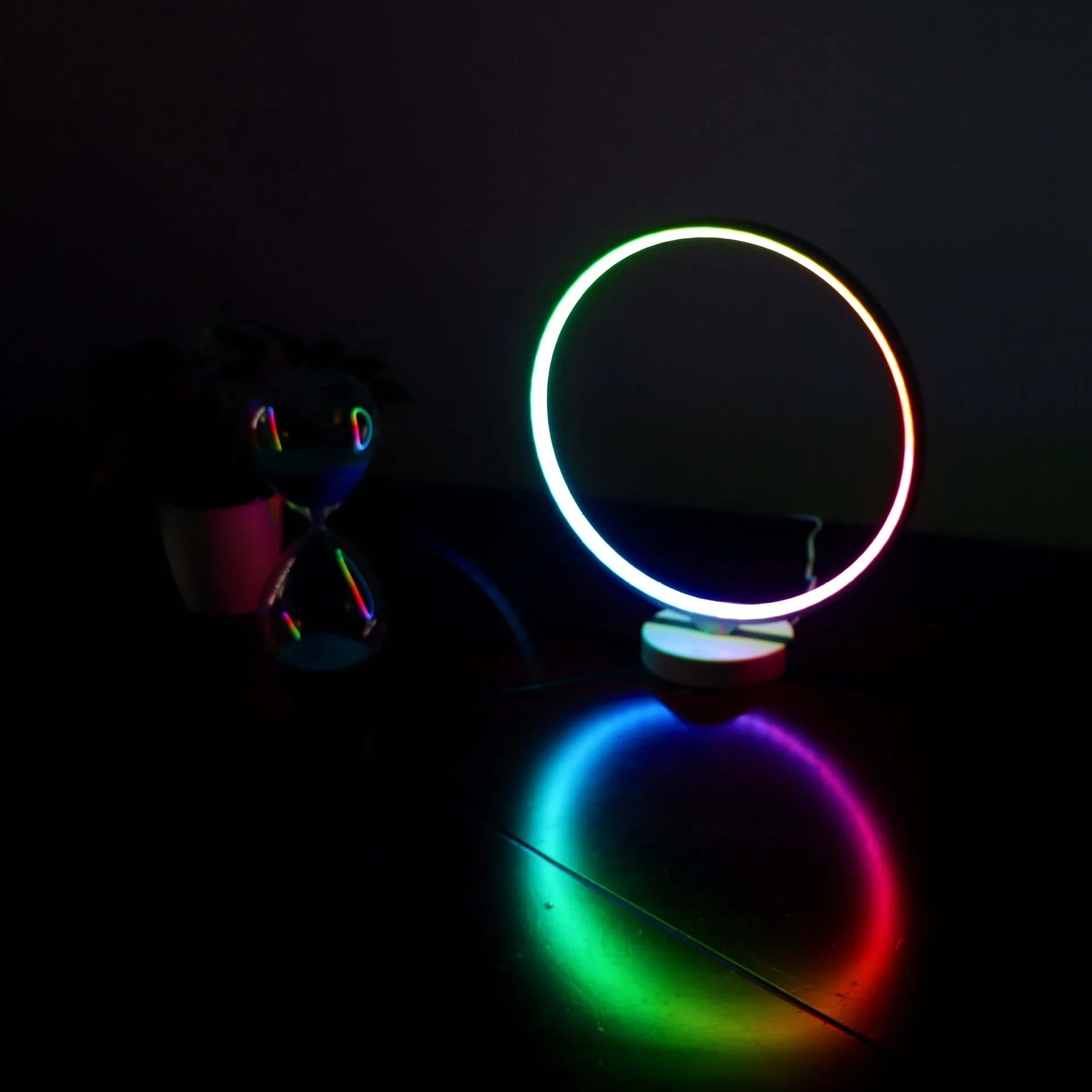 White Full Moon Lamp with remote control showing colour changing and warm white lighting modes