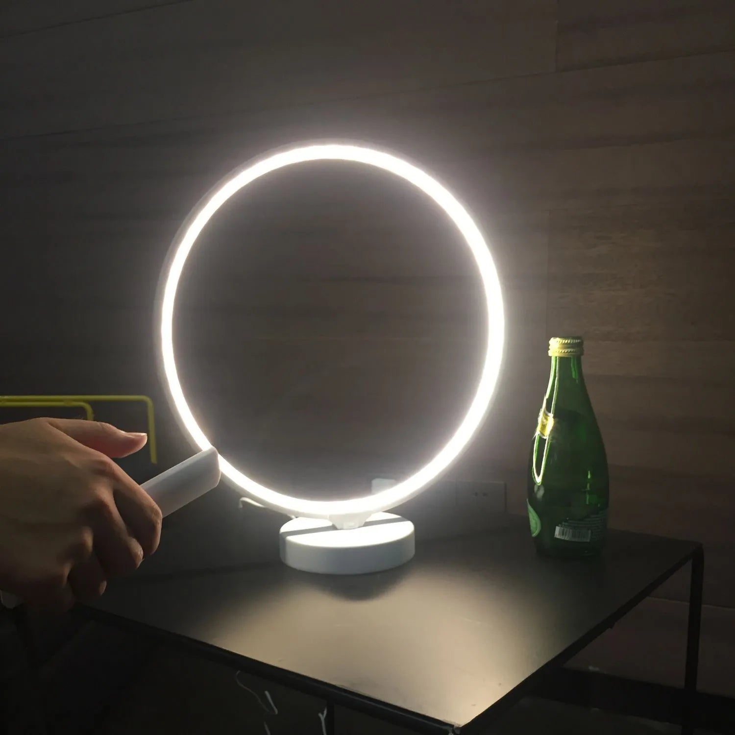 White Full Moon Lamp with remote control showing colour changing and warm white lighting modes