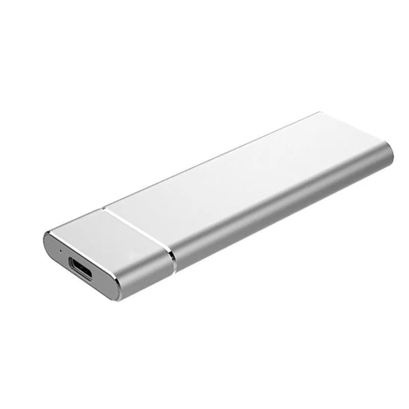 Silver M.2 NGFF to USB 3.1 SSD enclosure in solid aluminium alloy with data line and screwdriver