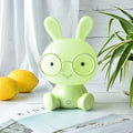 USB cartoon rabbit night light with glasses, dimmable LED bedside lamp in blue, green or pink