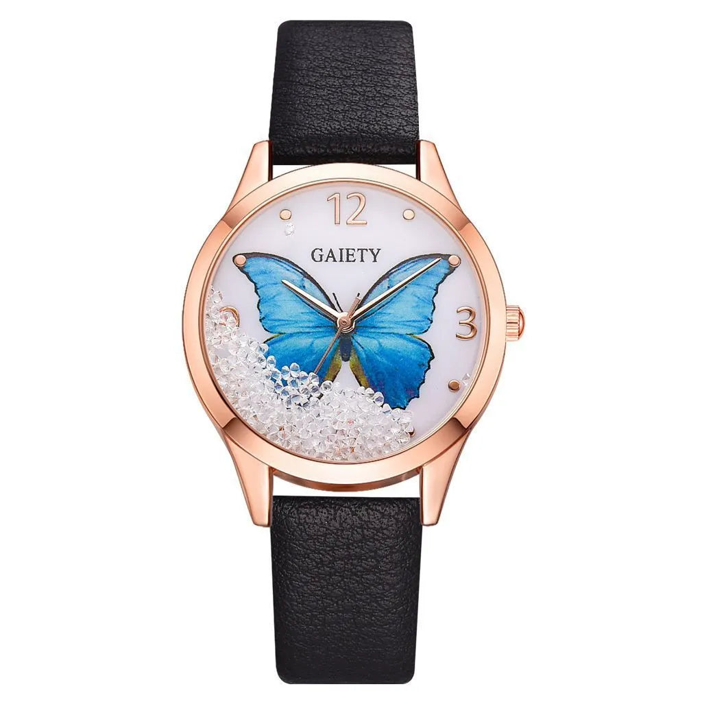 Gaiety ladies dress watch with rhinestone butterfly decoration on 39mm round dial and alloy case