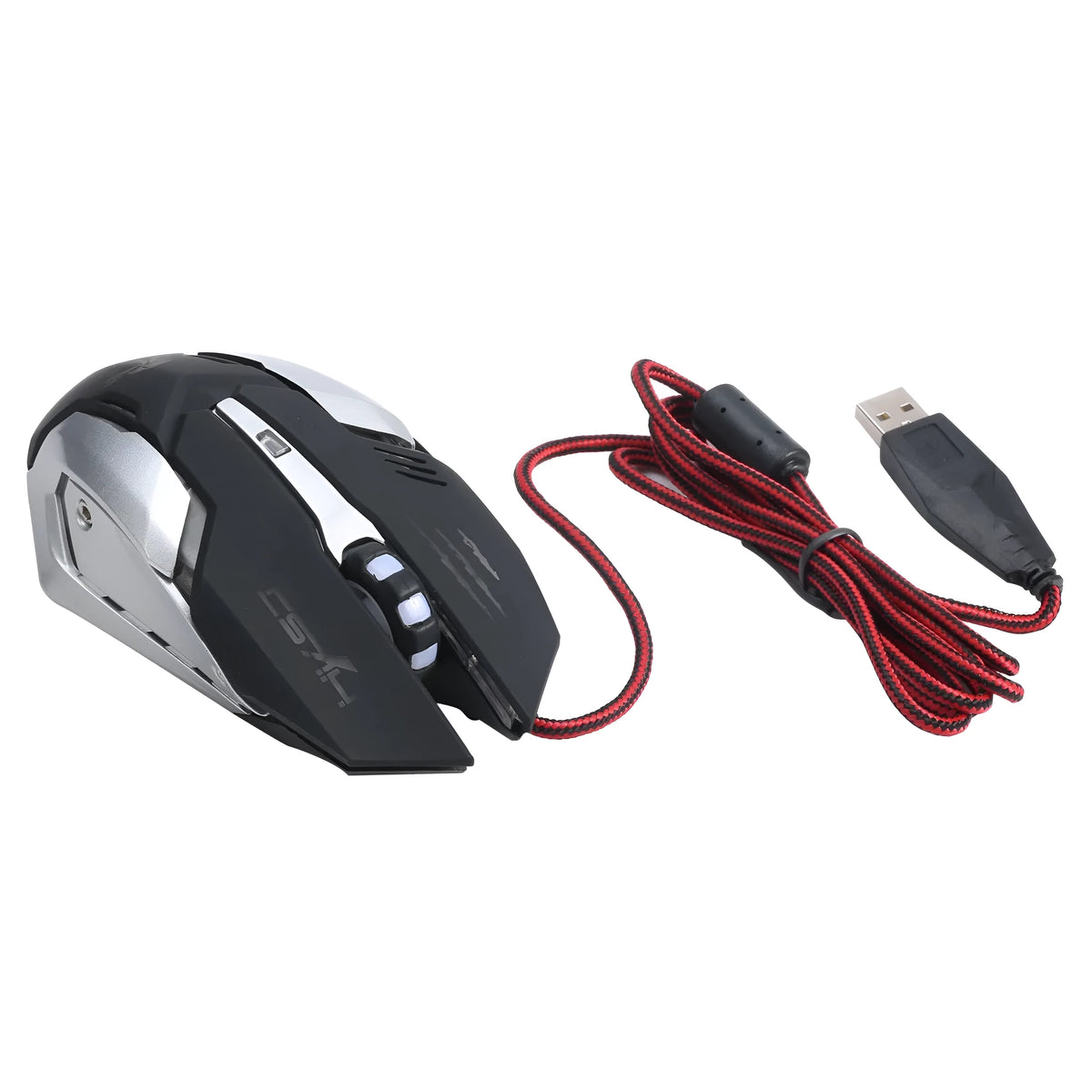 S100 wired gaming mouse with matte black finish, six buttons, and four-way scroll wheel