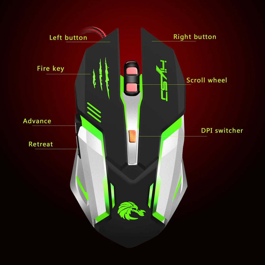 S100 wired gaming mouse with matte black finish, six buttons, and four-way scroll wheel
