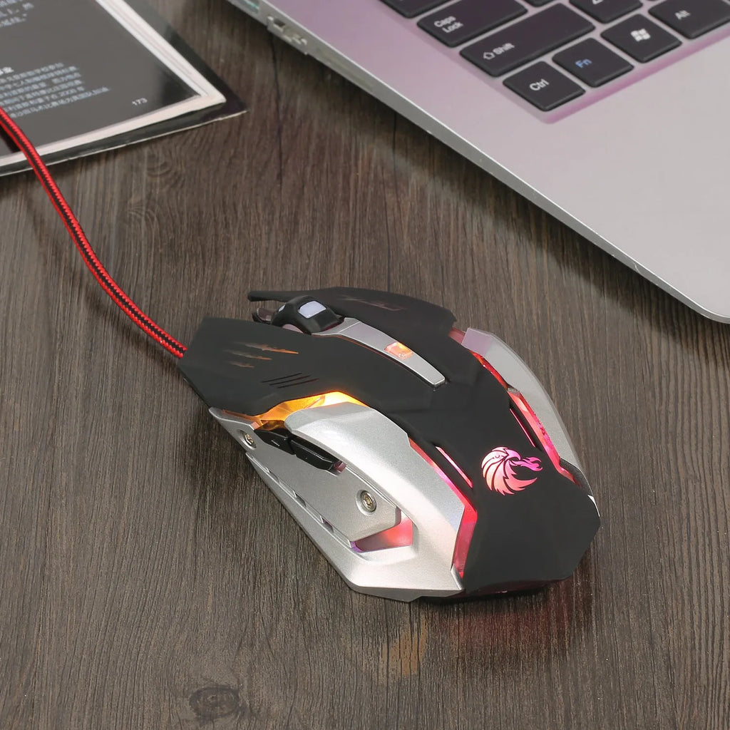 S100 wired gaming mouse with matte black finish, six buttons, and four-way scroll wheel