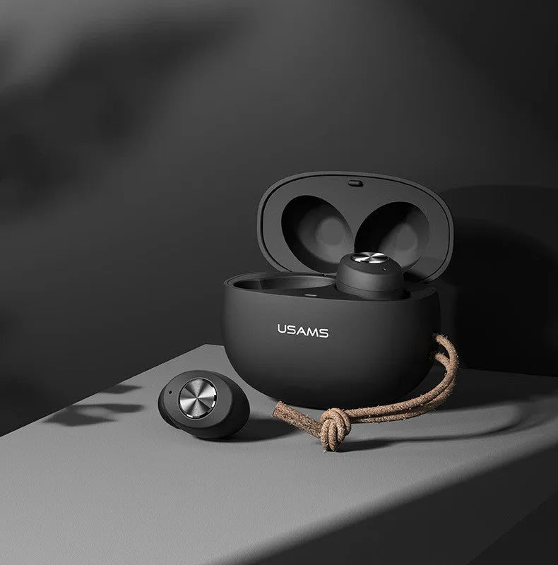 Pebble Series Wireless Bluetooth Mini TWS earbuds in charging case, shown in black colour.