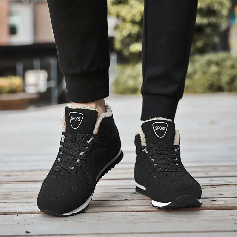 Black men's on-slip casual shoes with plus velvet lining and anti-slip bottom for older men