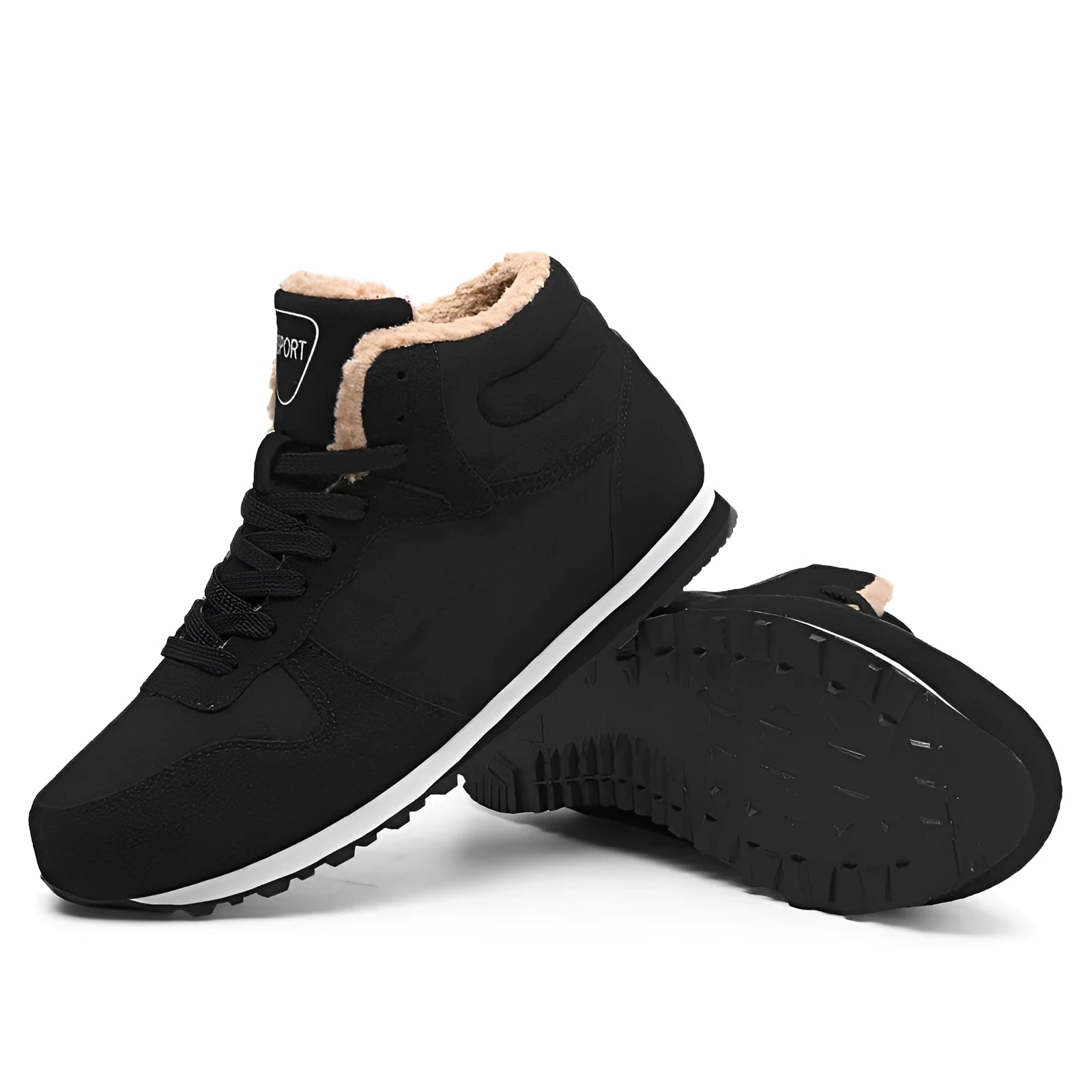 Black men's on-slip casual shoes with plus velvet lining and anti-slip bottom for older men