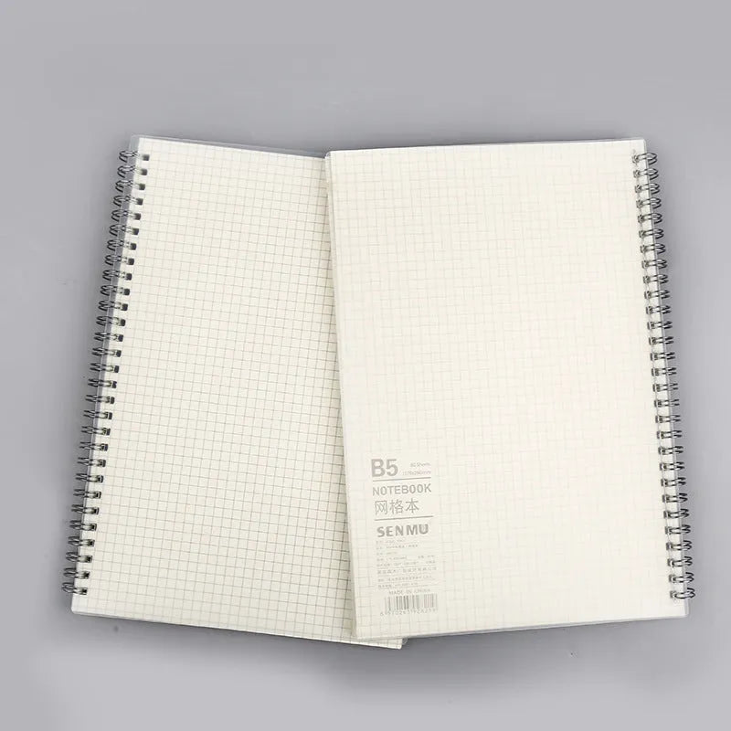 Creative coil notebook showing horizontal line, grid, and dot matrix rulings in A5 and B5 sizes
