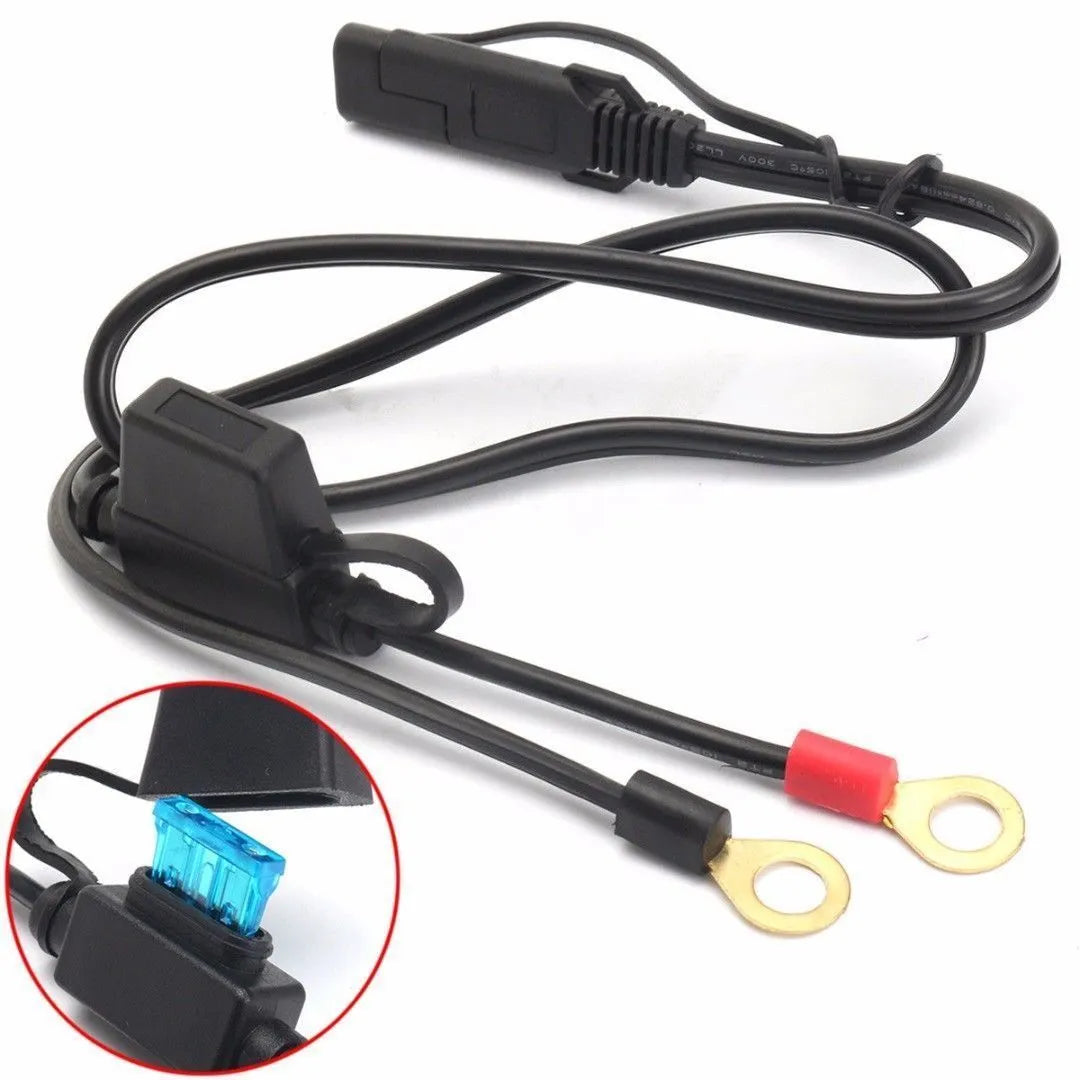 12V motorcycle battery charging cable 18AWG 6cm long black red blue SAE connector