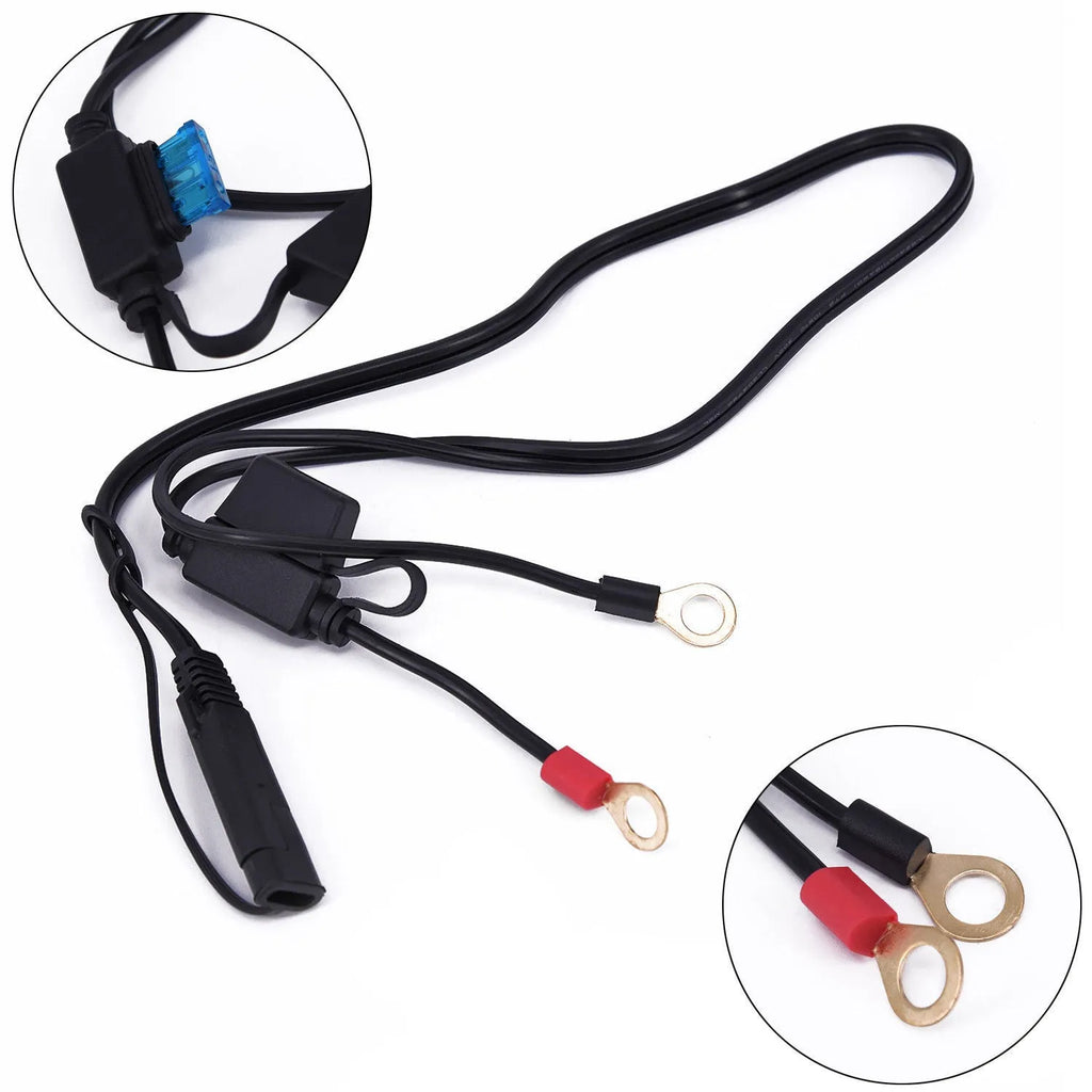 12V motorcycle battery charging cable 18AWG 6cm long black red blue SAE connector