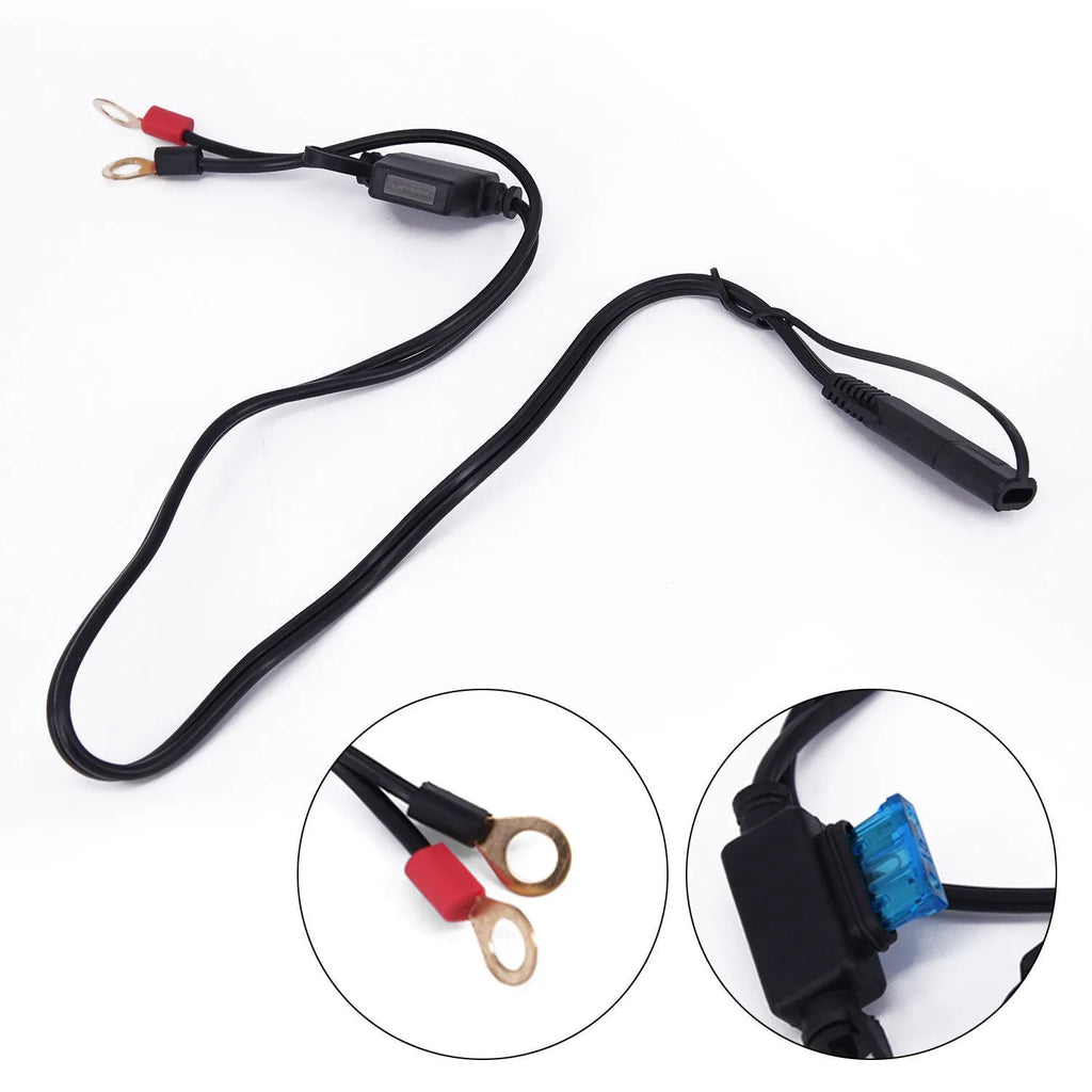 12V motorcycle battery charging cable 18AWG 6cm long black red blue SAE connector
