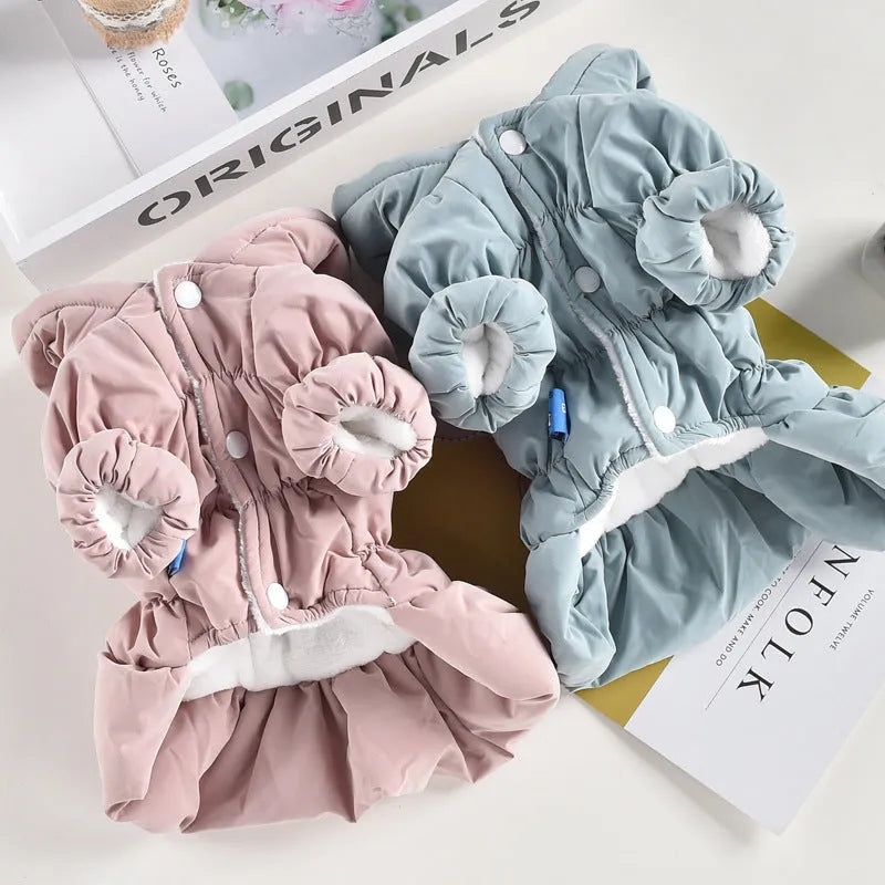 Thick cotton floral bubble skirt pet coat for dogs and cats in pink and blue