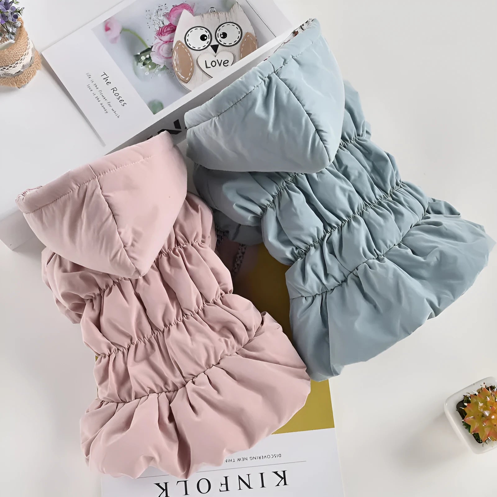 Thick cotton floral bubble skirt pet coat for dogs and cats in pink and blue
