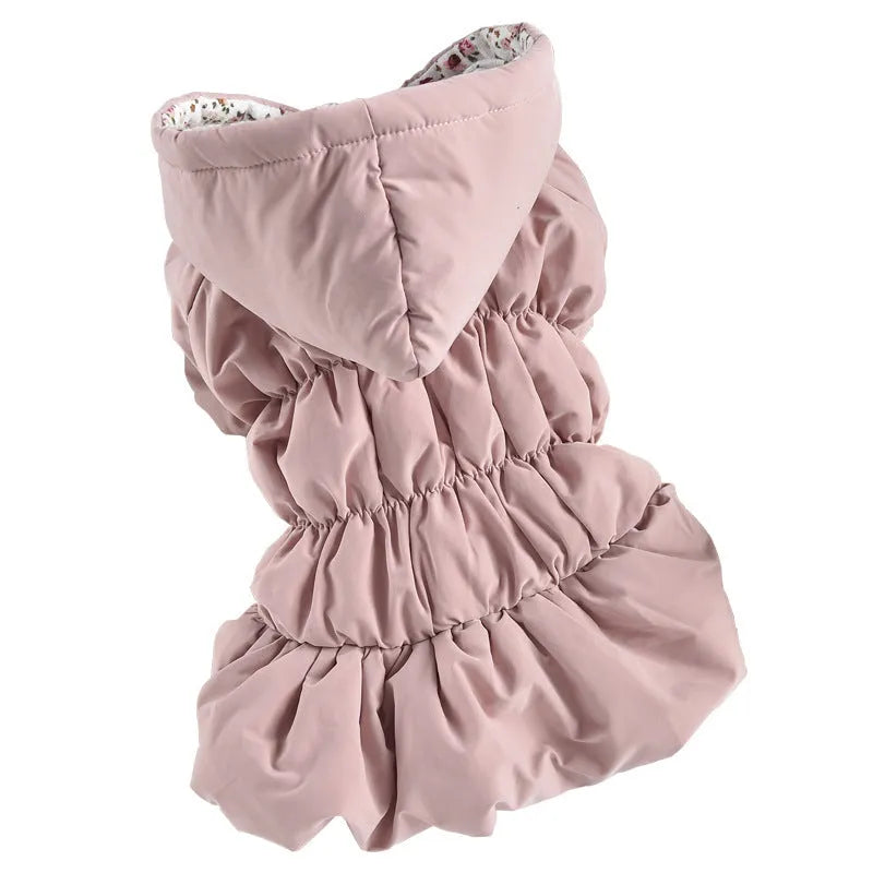 Thick cotton floral bubble skirt pet coat for dogs and cats in pink and blue