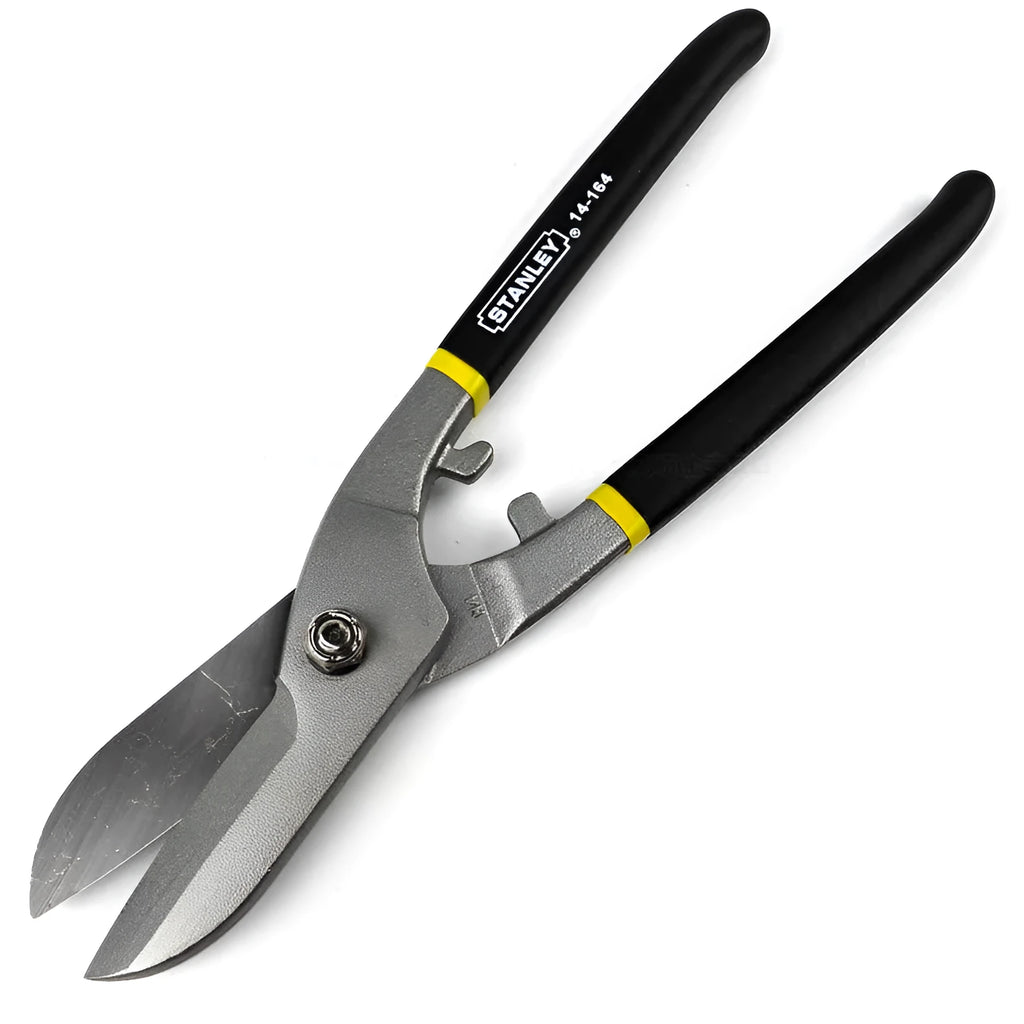 Yellow-handled high carbon steel barbed wire shears on a workbench