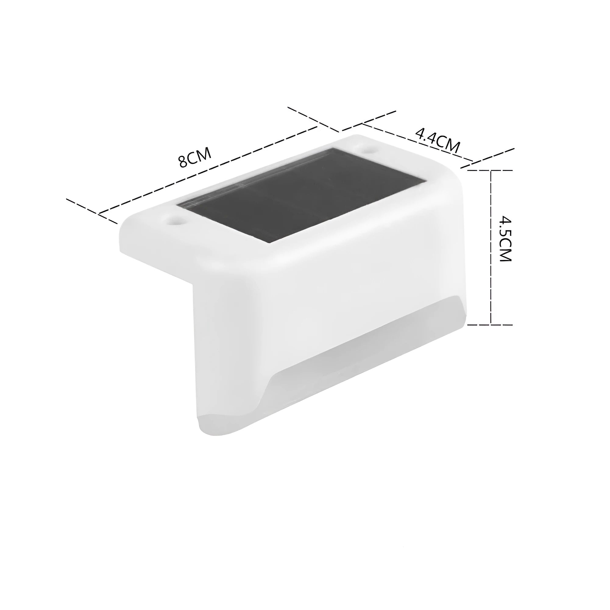 White solar railing light mounted on outdoor stair with LED illumination