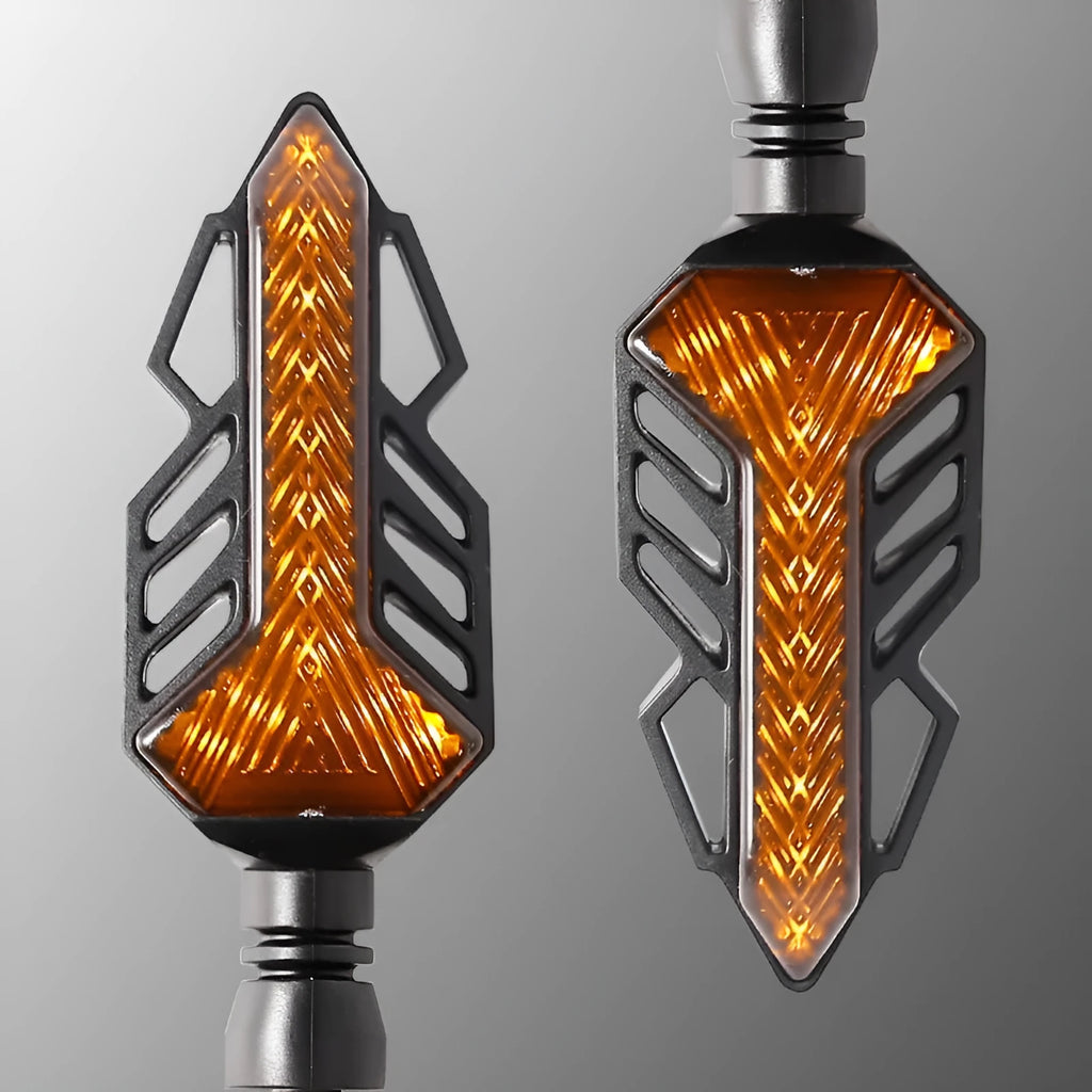 Pair of yellow running water turn signal lights with ABS and acrylic construction for motorcycles and off-road vehicles