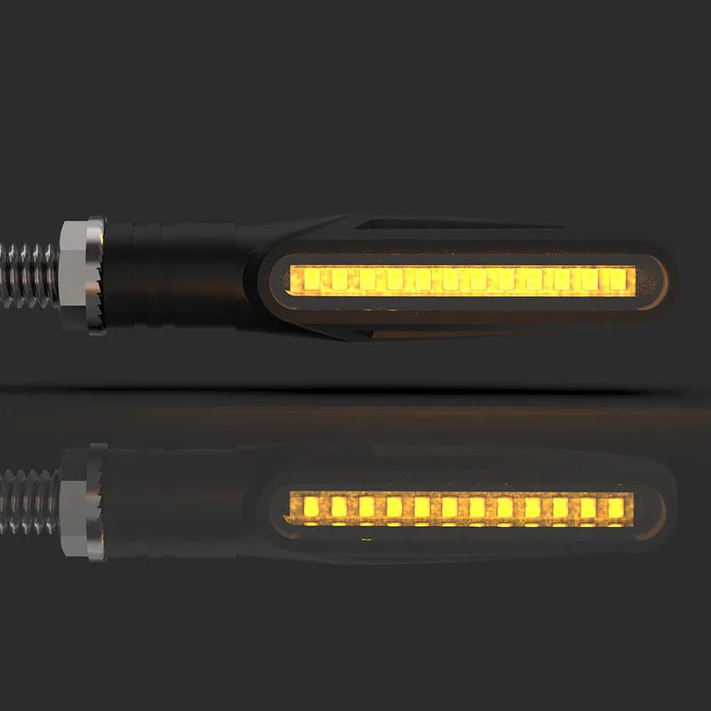 Pair of yellow running water turn signal lights with ABS and acrylic construction for motorcycles and off-road vehicles