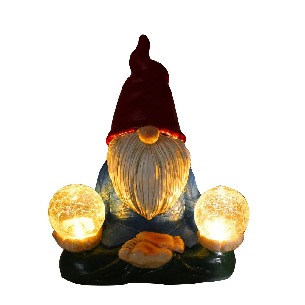 Solar LED resin dwarf garden ornament with faceless old man design measuring 27x20cm