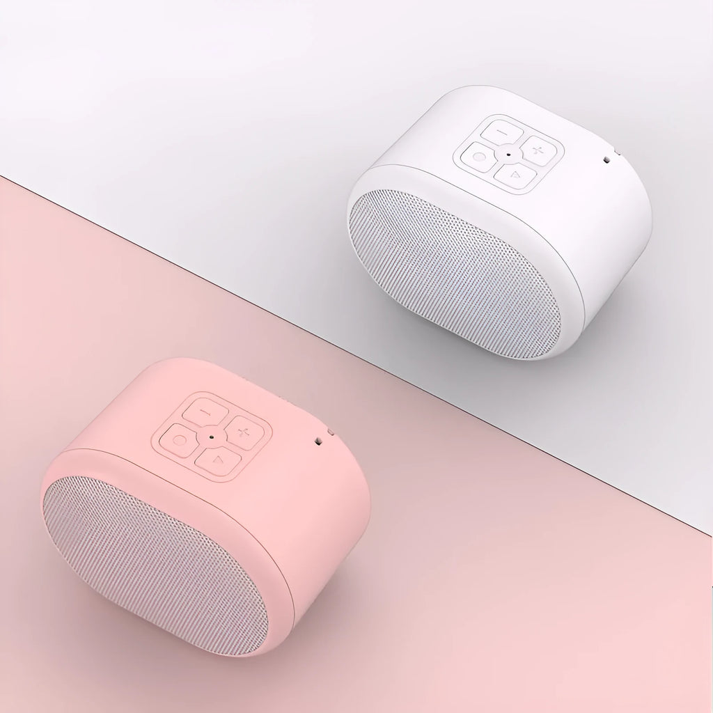 Mini Macaron Bluetooth speaker in white with compact design and built-in diaphragm for sound