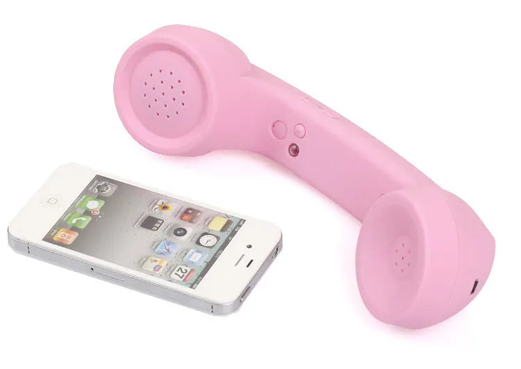 Black Bluetooth retro phone handset headset with ear hooks shown on a white background.