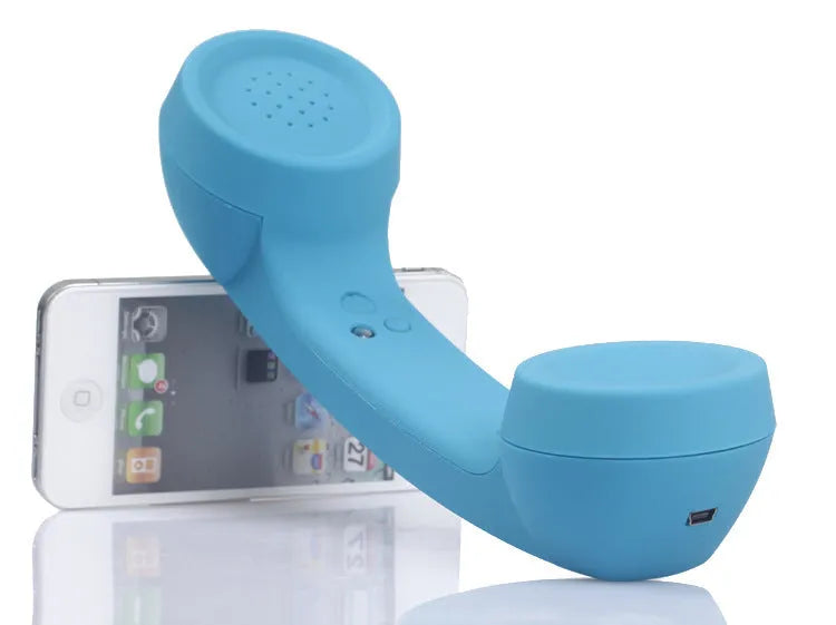 Black Bluetooth retro phone handset headset with ear hooks shown on a white background.