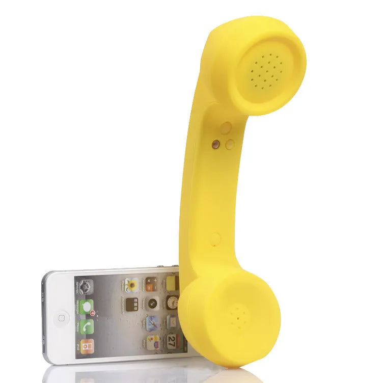 Black Bluetooth retro phone handset headset with ear hooks shown on a white background.