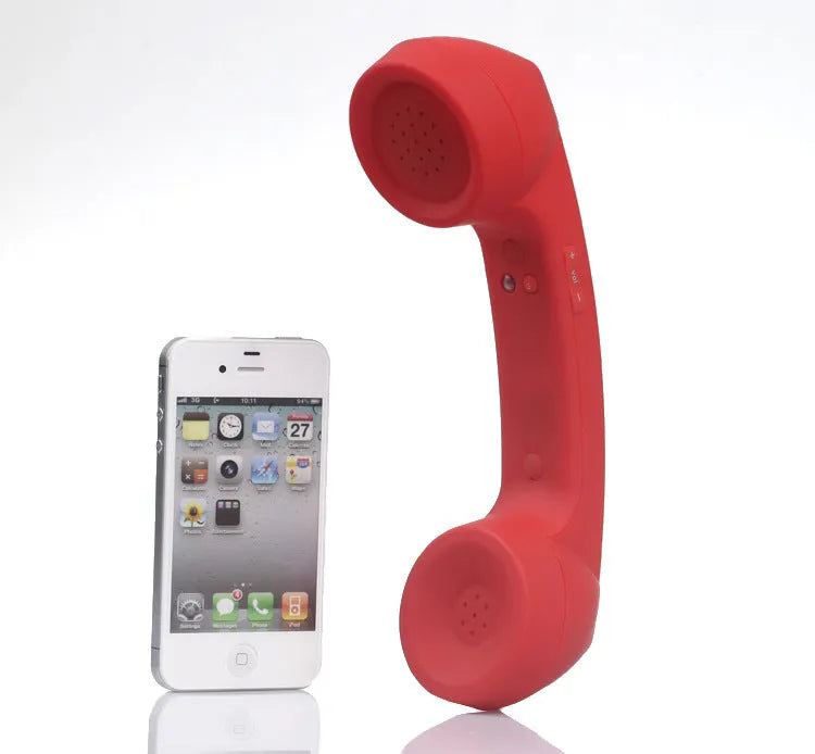 Black Bluetooth retro phone handset headset with ear hooks shown on a white background.