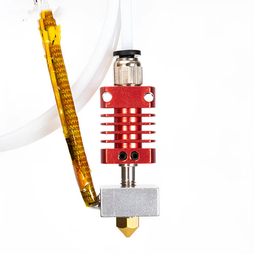 Red MK10 extruder kit with silicone heater block, 0.4mm nozzle, and holder for 24V 3D printers