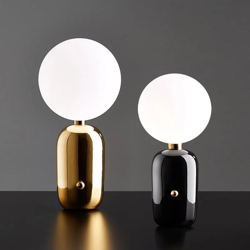 Modern creative bedside ball table lamp with metal holder in white finish